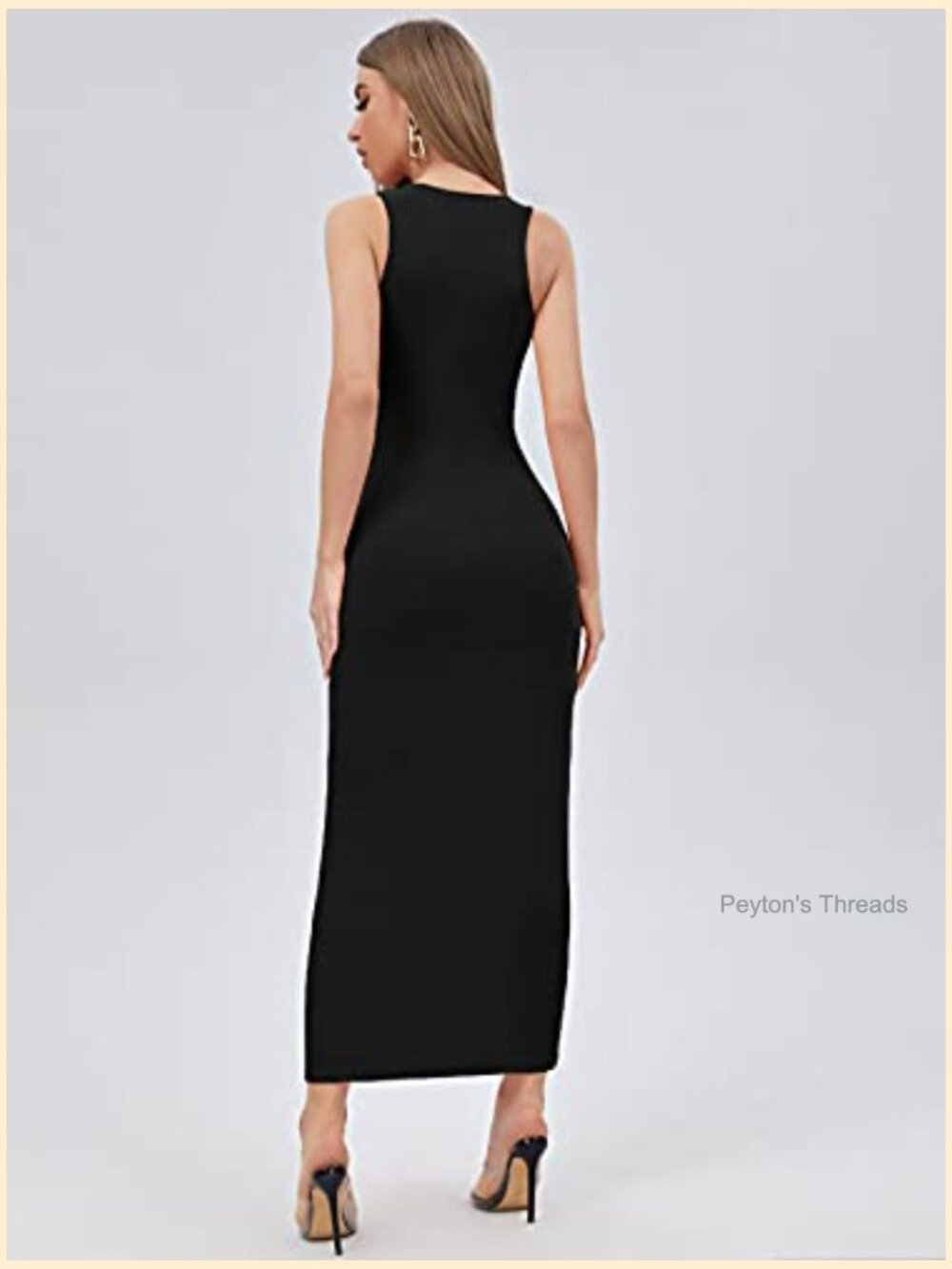 Bodycon Maxi Long Dress Sleeveless Crew Neck Pull On High Waist Slim Fit - Picture 3 of 6